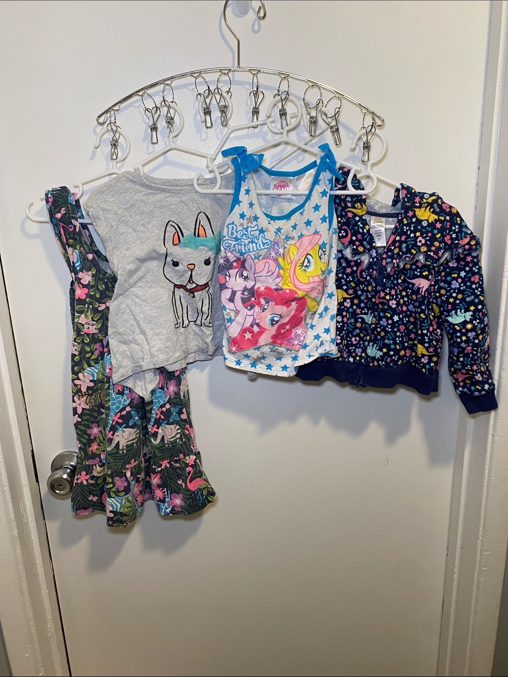 2T-3T Little Pony Pajama top, floral dress, blue jacket, dog grey top